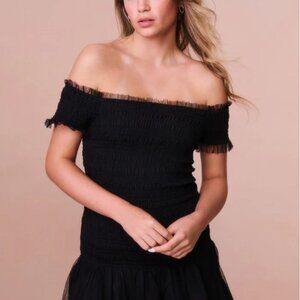 LoveShackFancy Girls Mosa Off-The-Shoulder Mini Dress black 14